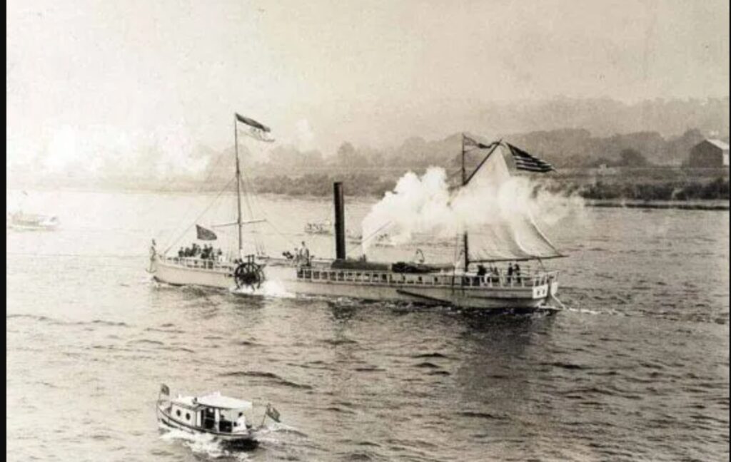 Хотя пароход. Первый пароход Клермонт. Первый пароход Фултона. Первый пароход 19 века.